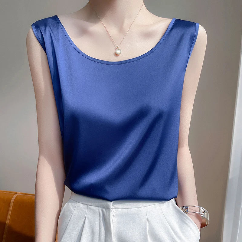 Champagne Satin Tank Top