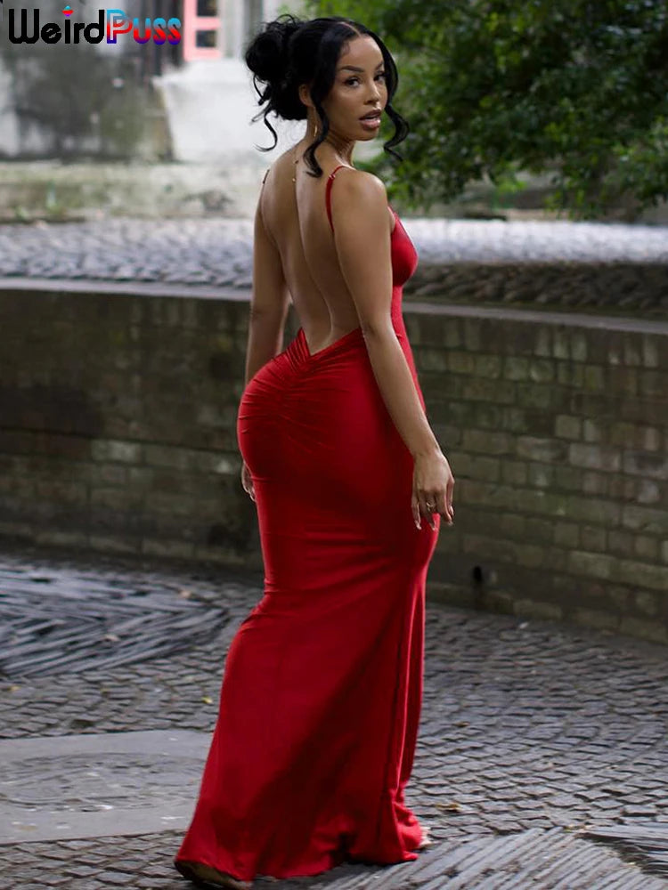 Elegant Backless Mermaid Maxi Dress