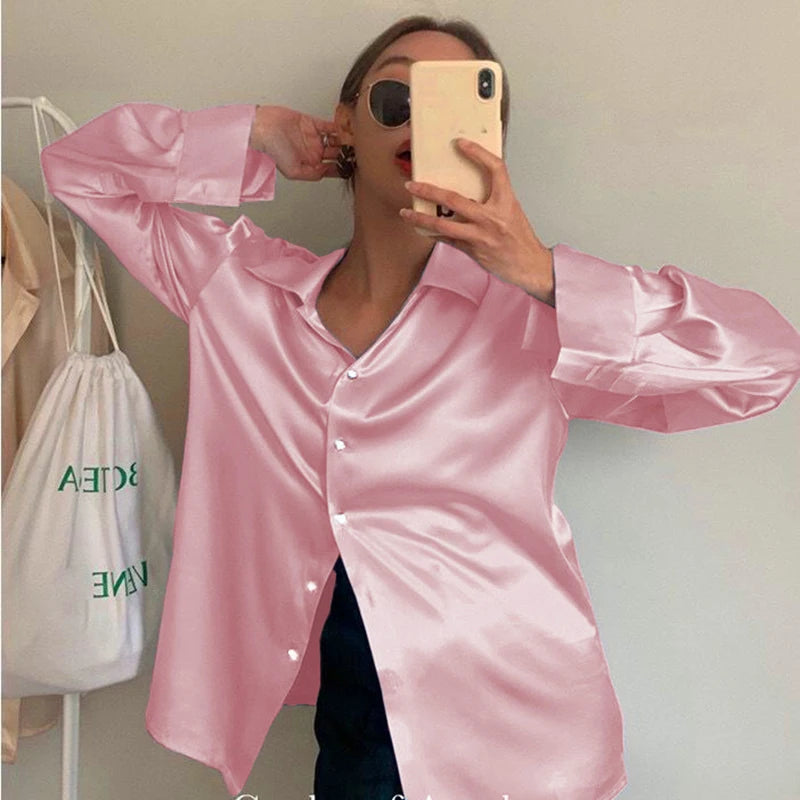 Elegant Satin Long Sleeve Blouse
