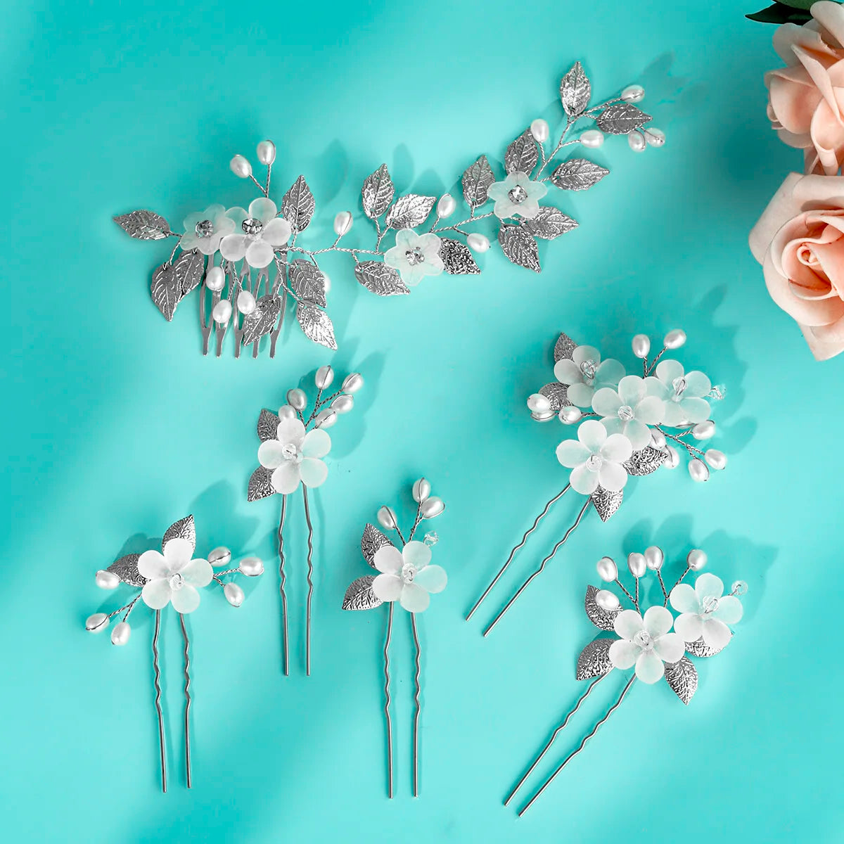 Elegant Metal Leaf Hair Comb and Pin Set