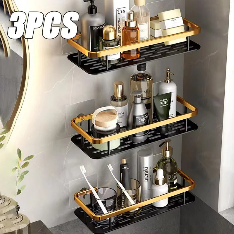 No-Drill Wall Mounted Aluminum Bathroom Shelf