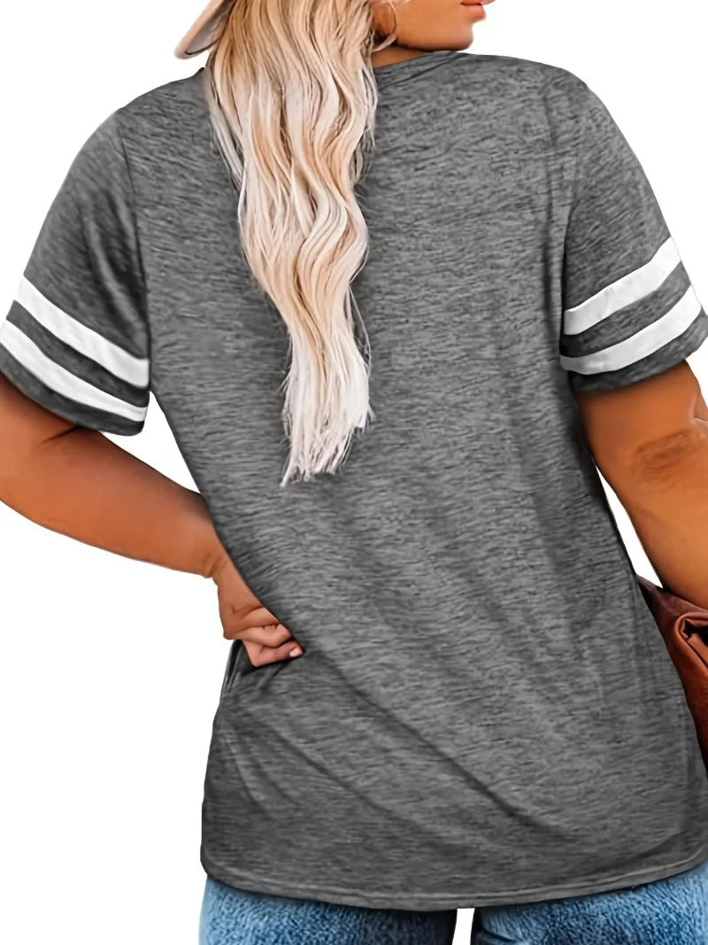 Plus Size Casual V-Neck Short Sleeve Sports T-Shirt
