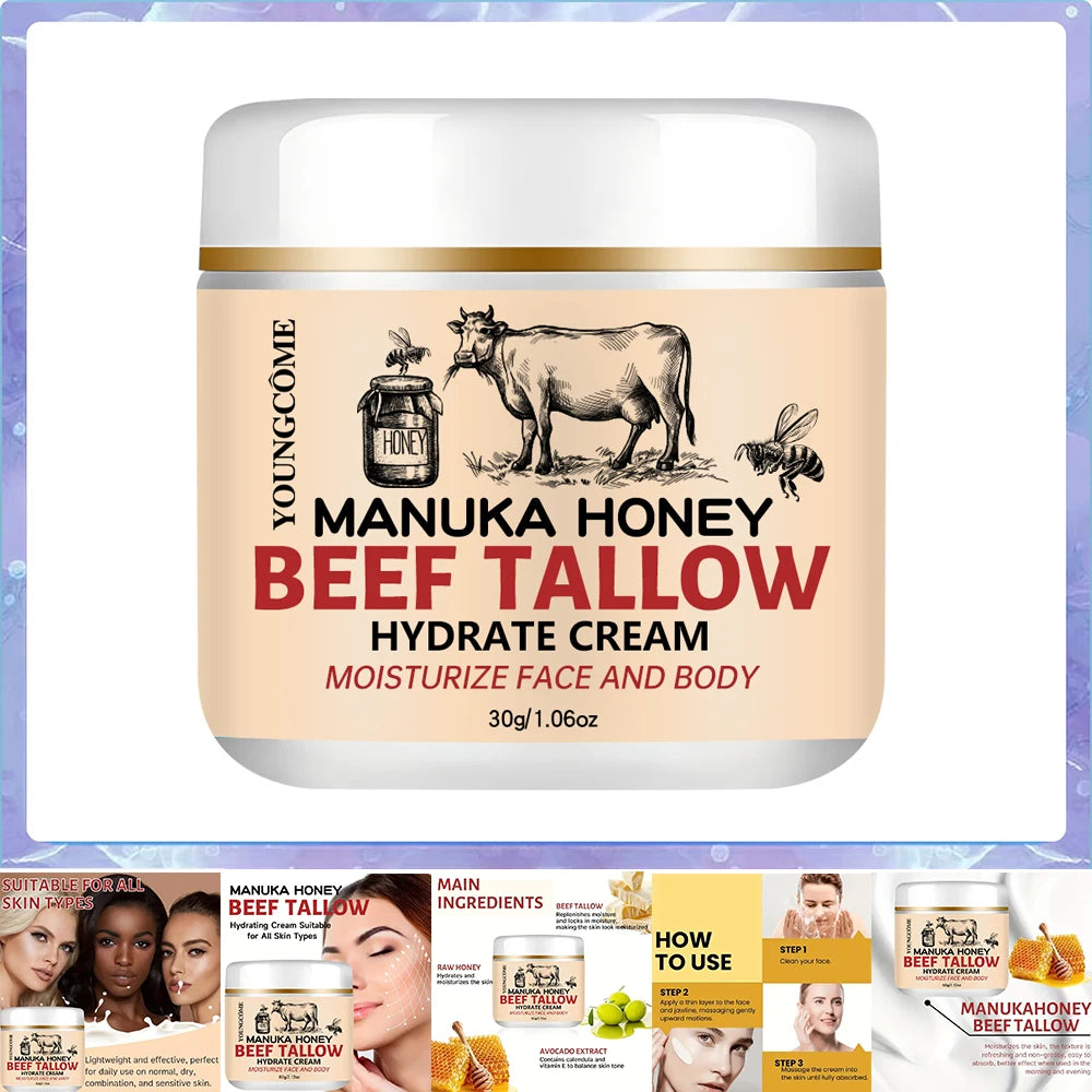 Beef Tallow Honey Balm Hydrating Nourishing Face and Body Cream