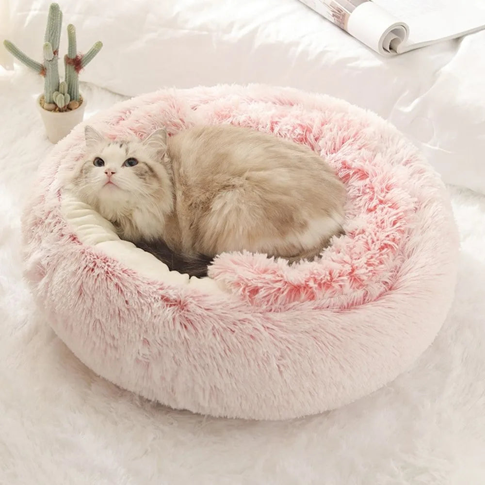 Round Plush Cat Bed Enclosed Sleep Bag