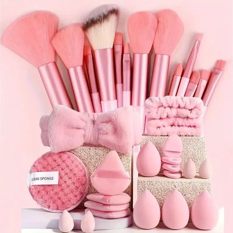 Complete Pink Makeup Brush Set