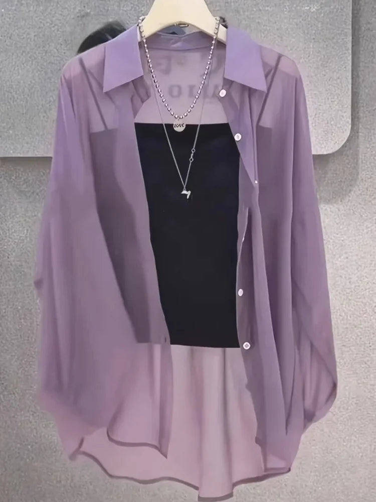 Summer Ice Silk Sheer Chiffon Blouse