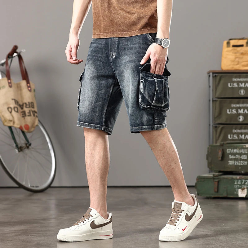 Retro Multi-Pocket Denim Shorts