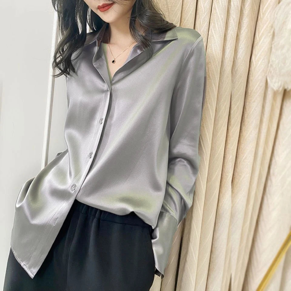 Elegant Satin Long Sleeve Blouse