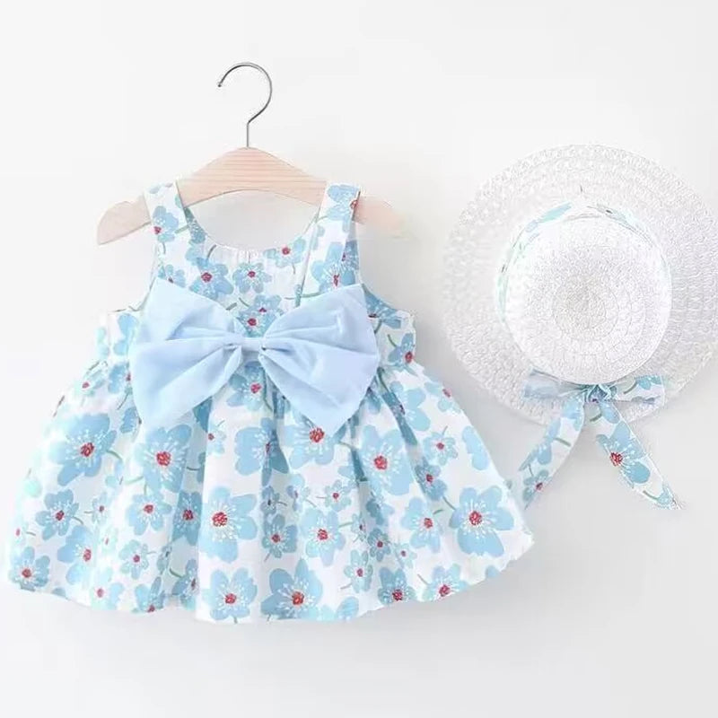 Sweet Floral Toddler Beach Dress Set for Girls, Summer Fashion