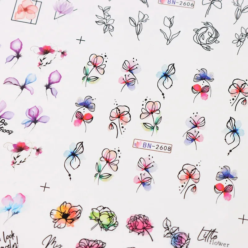 12-Sheet Floral Water Transfer Nail Stickers