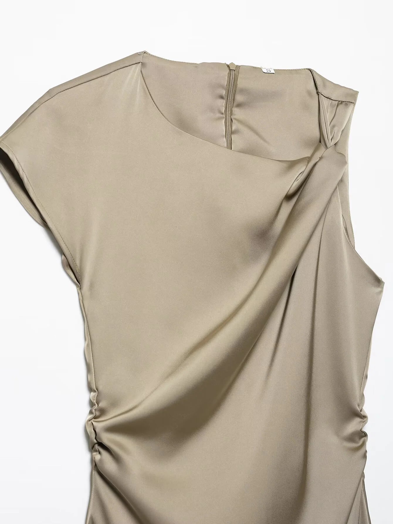 Elegant Silk Texture Wrinkle Detail Dress