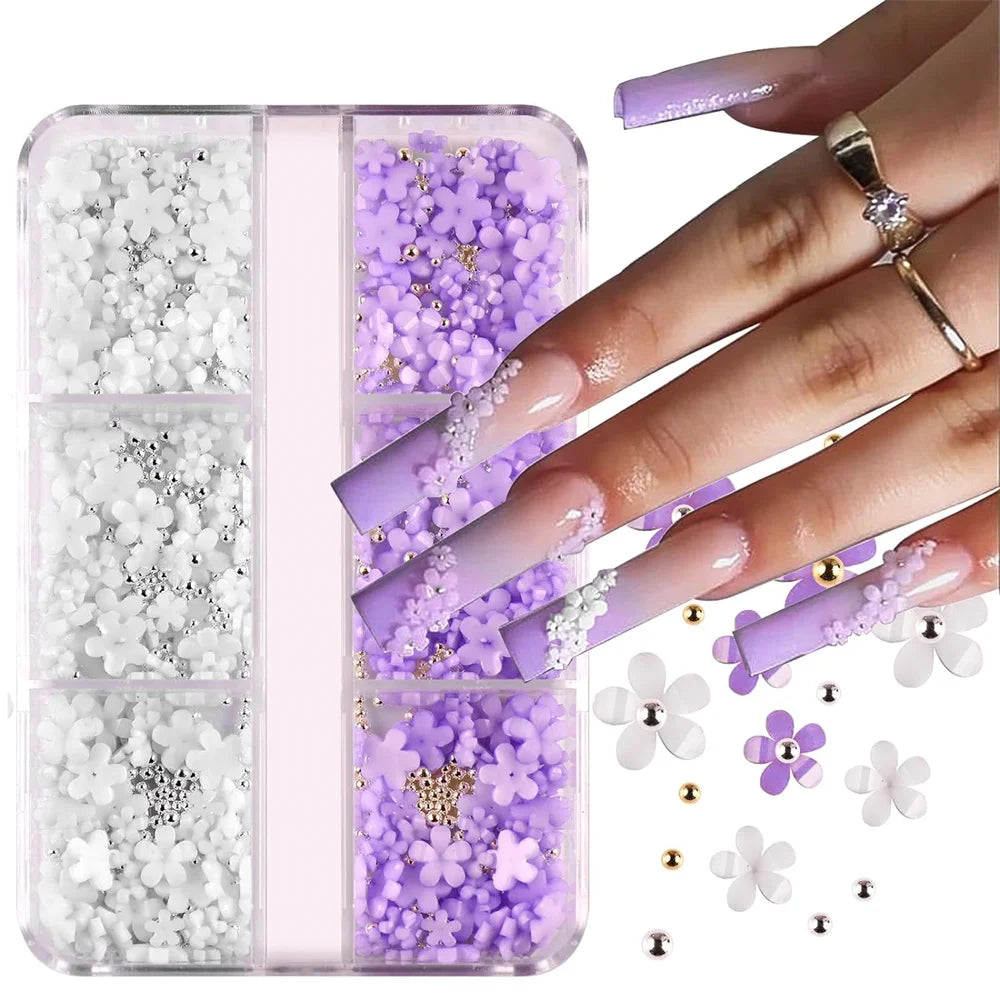 3D Pink and White Flower Nail Art Charms