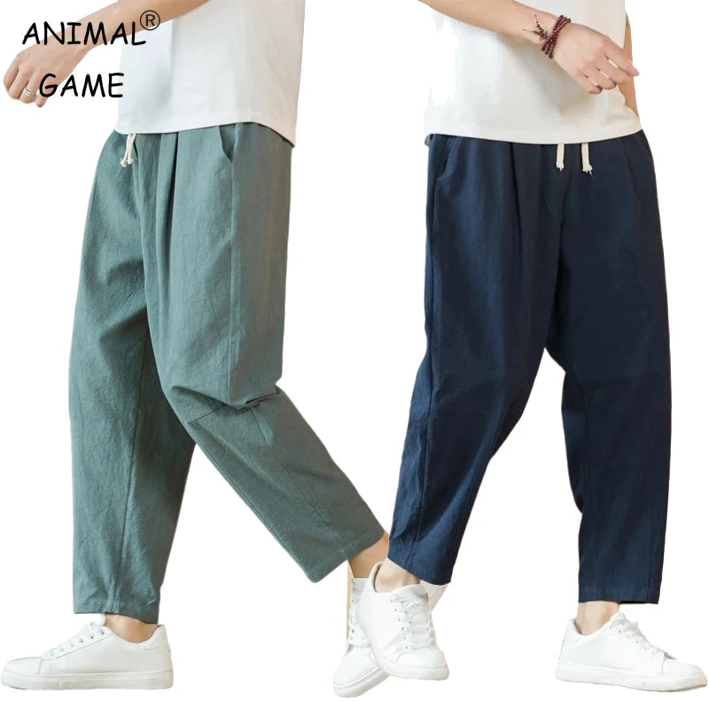 Cotton Linen Loose Drawstring Pants