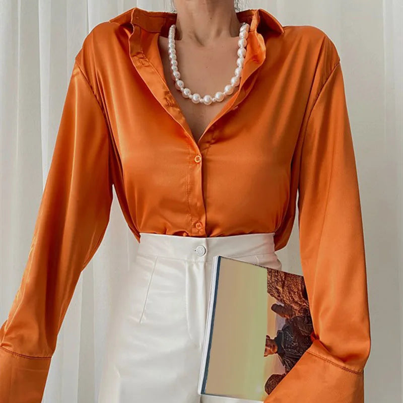Spring Satin Long Sleeve Blouse