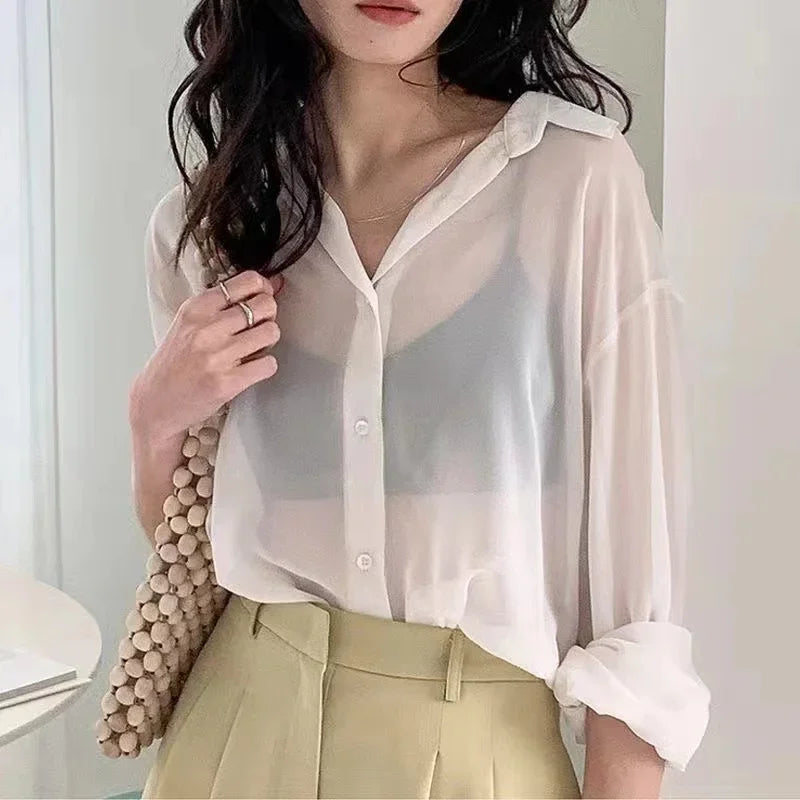Korean Chiffon Long Sleeve Shirt