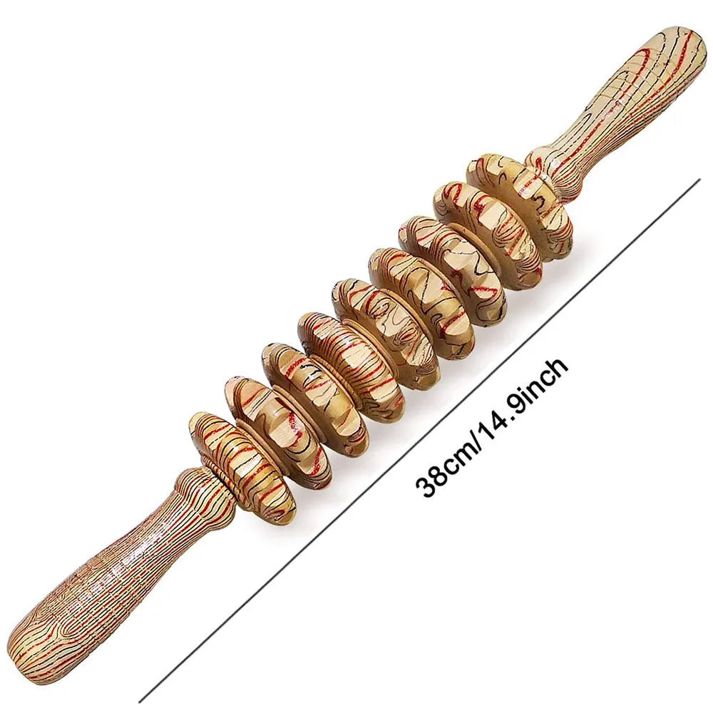 Wooden 9-Roller Handheld Massager Stick