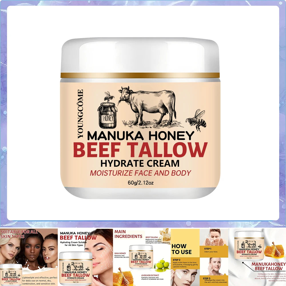 Beef Tallow Honey Balm Hydrating Nourishing Face and Body Cream