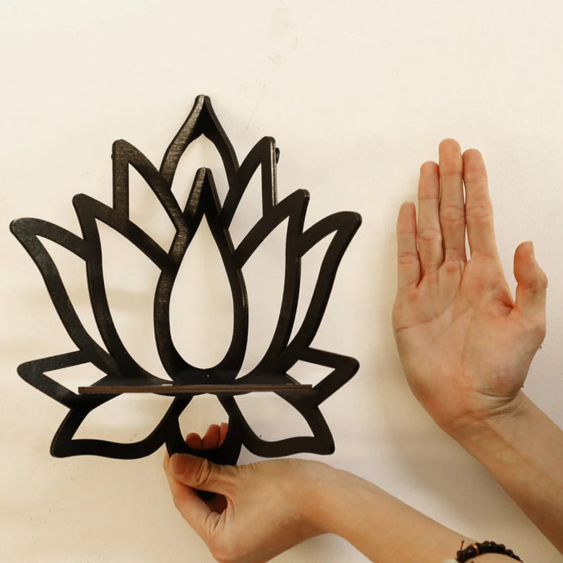 Wooden Lotus Wall Shelf