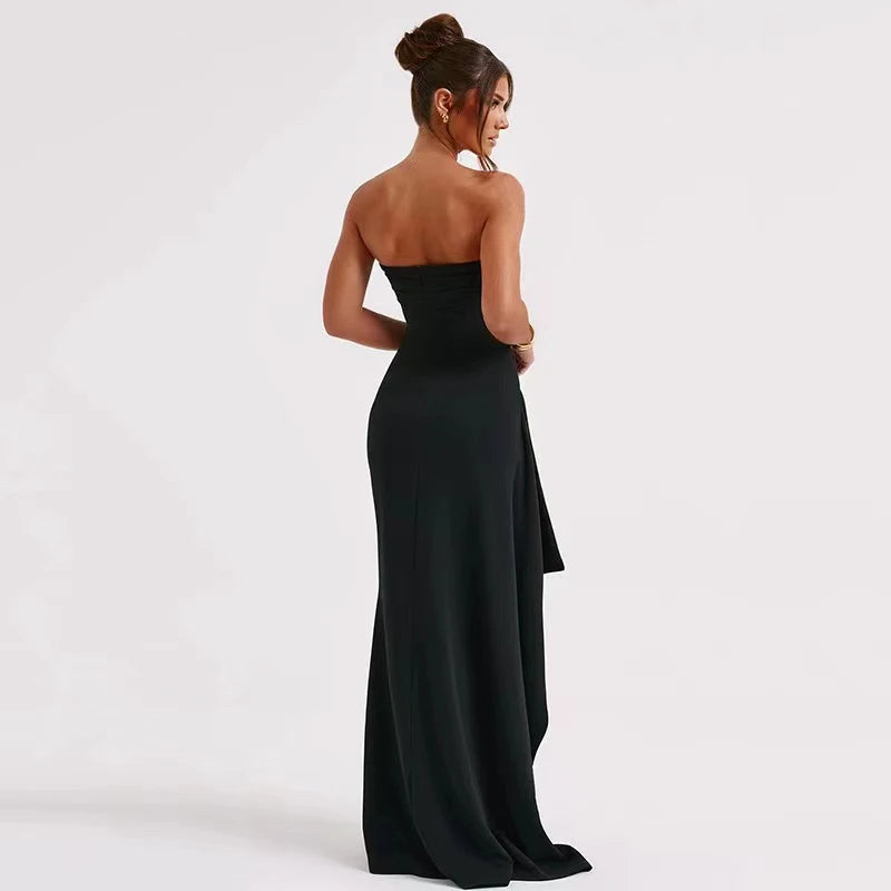 Elegant Strapless Backless High Slit Dress