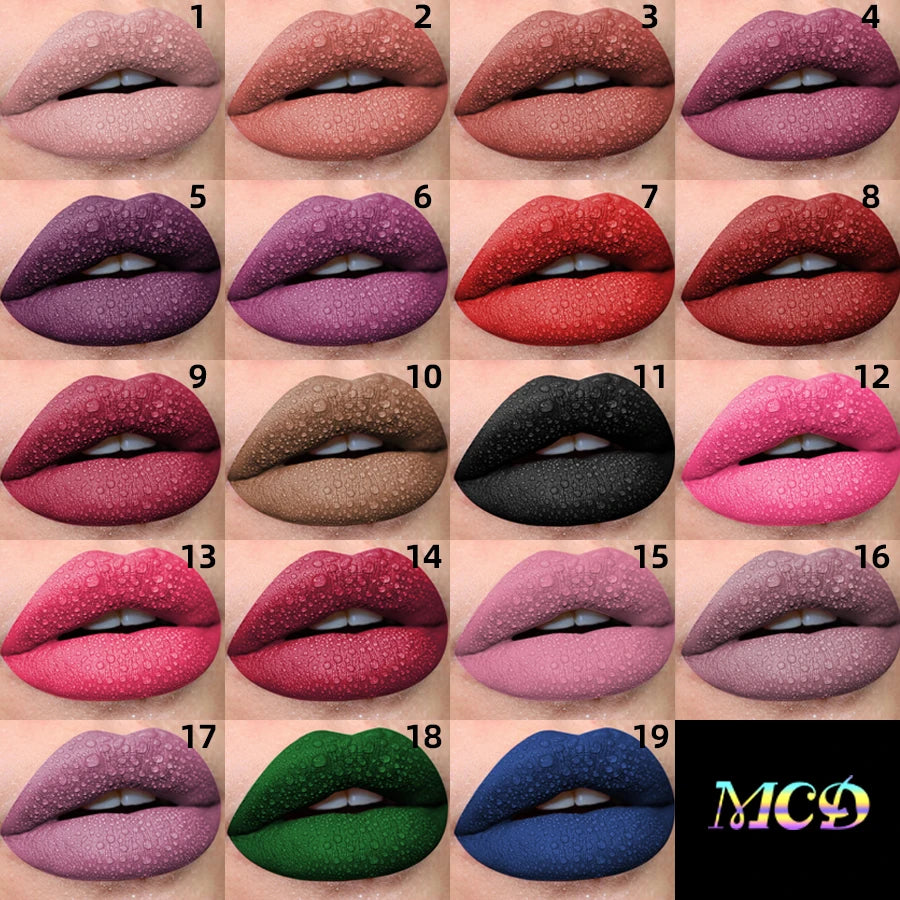 19-Color Matte Velvet Lip Gloss Collection