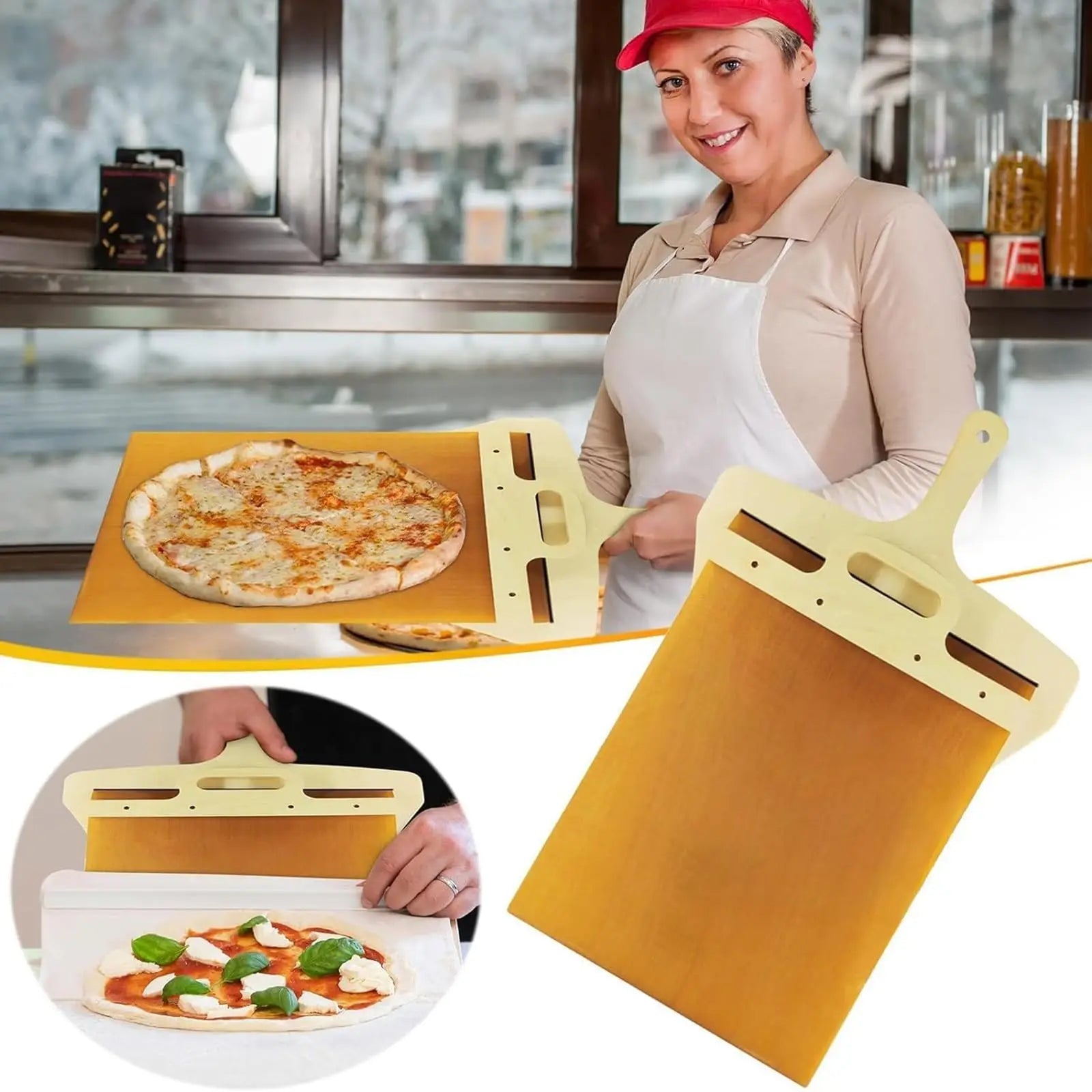 Foldable Pizza Peel with Wooden Handle for Easy Transfer