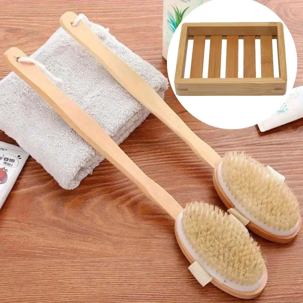 Natural Bristle Shower Brush Set