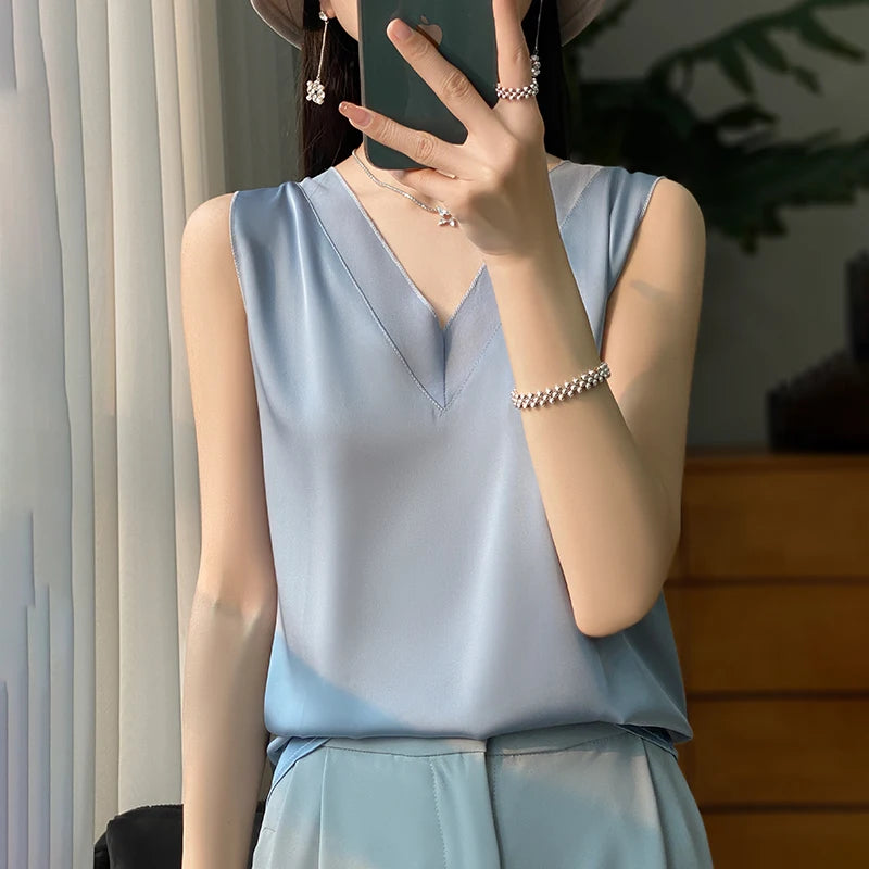 Faux Silk Short Sleeve T-Shirt