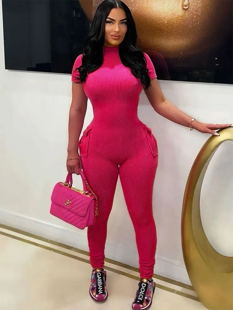 New Women's Sexy Sweet Pink Hollow-Out Jumpsuit