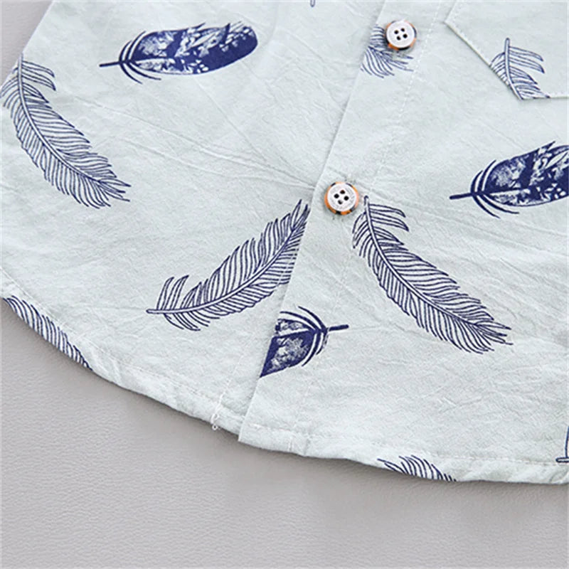 Summer Baby Feather Print Shirt and Shorts Set