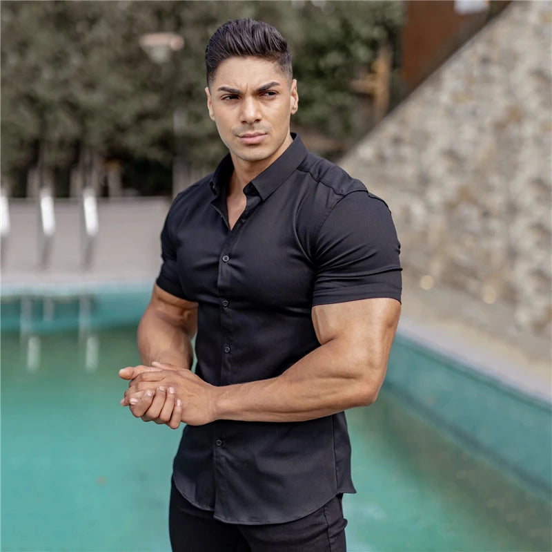 Slim Fit Short Sleeve Dress Shirt