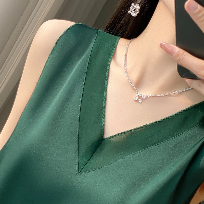 Faux Silk Short Sleeve T-Shirt