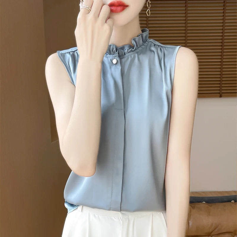 Summer Sleeveless Silk Shirt