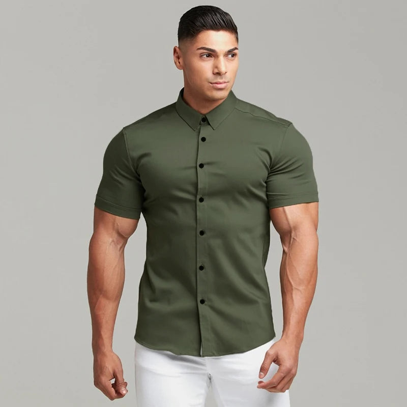 Slim Fit Short Sleeve Dress Shirt