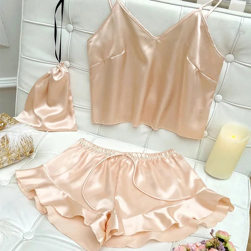 Silk Satin Cami and Shorts Sleepwear Set