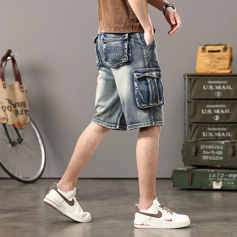 Retro Multi-Pocket Denim Shorts