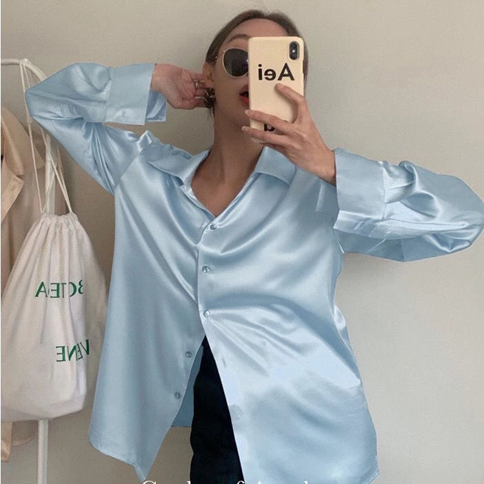 Elegant Satin Long Sleeve Blouse