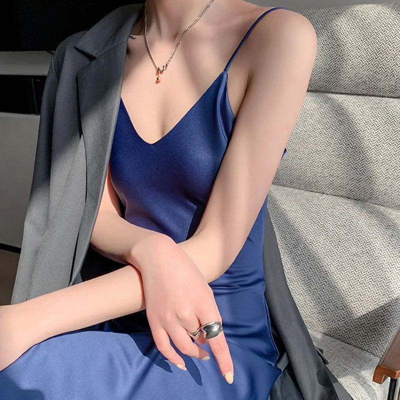 Silky V-Neck Satin Slip Dress