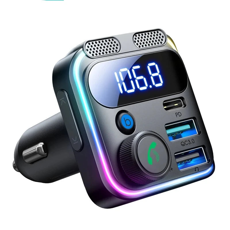 Bluetooth 5.3 FM Transmitter with Dual Mics & Car Charger