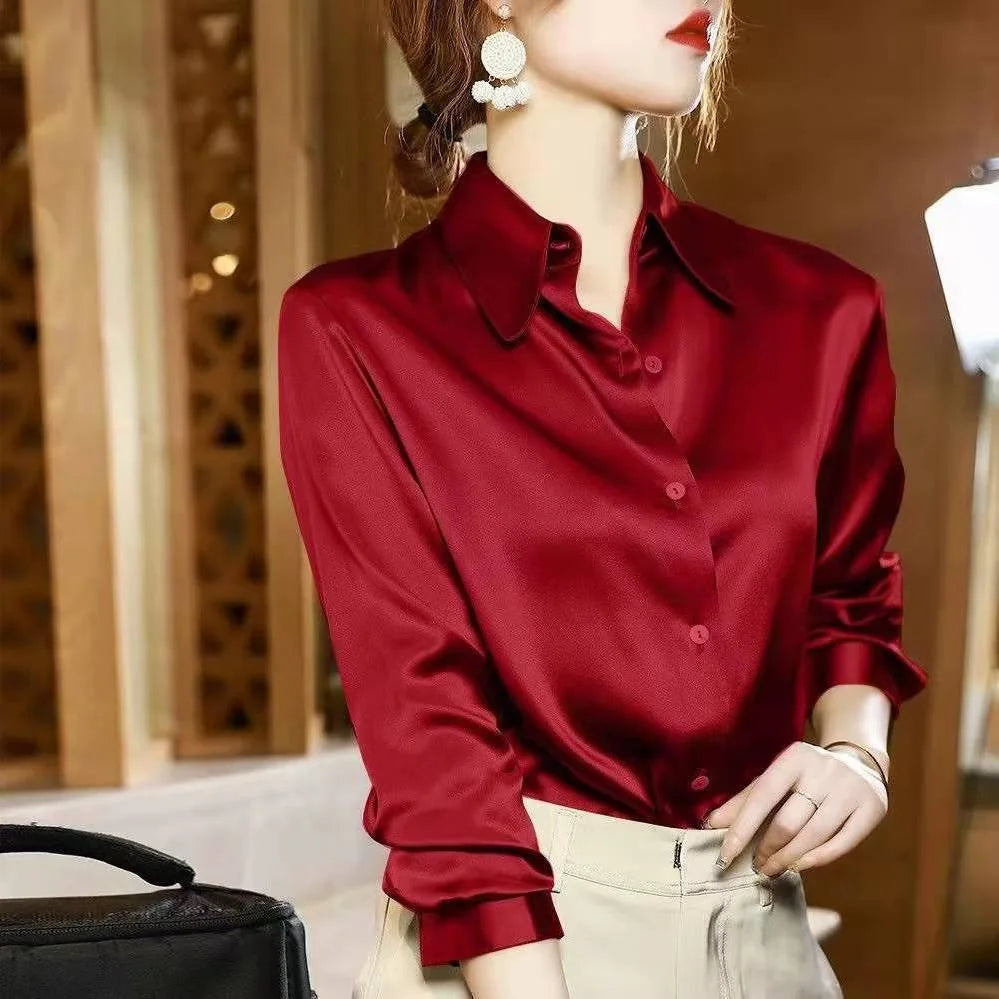 Elegant Satin Long Sleeve Blouse