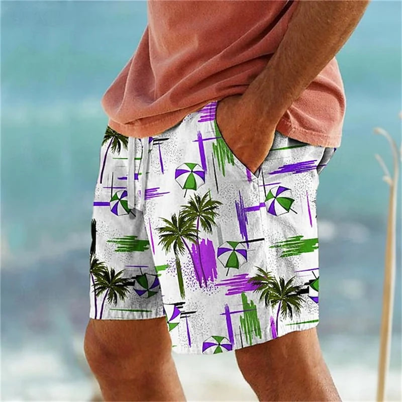 3D Palm Tree Print Beach Shorts