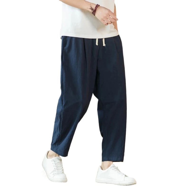 Cotton Linen Loose Drawstring Pants