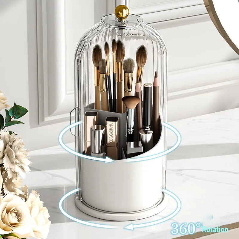 360° Rotating Makeup Brush Holder with Lid and Storage Box