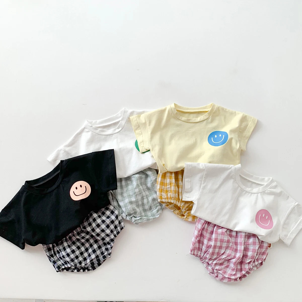 Summer Baby Smile T-Shirt and Plaid Shorts Outfit Set