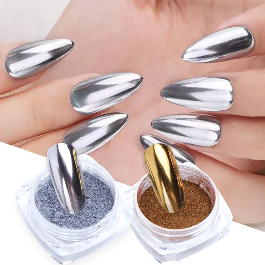 Gold and Silver Magic Mirror Chrome Powder for Metallic Nails