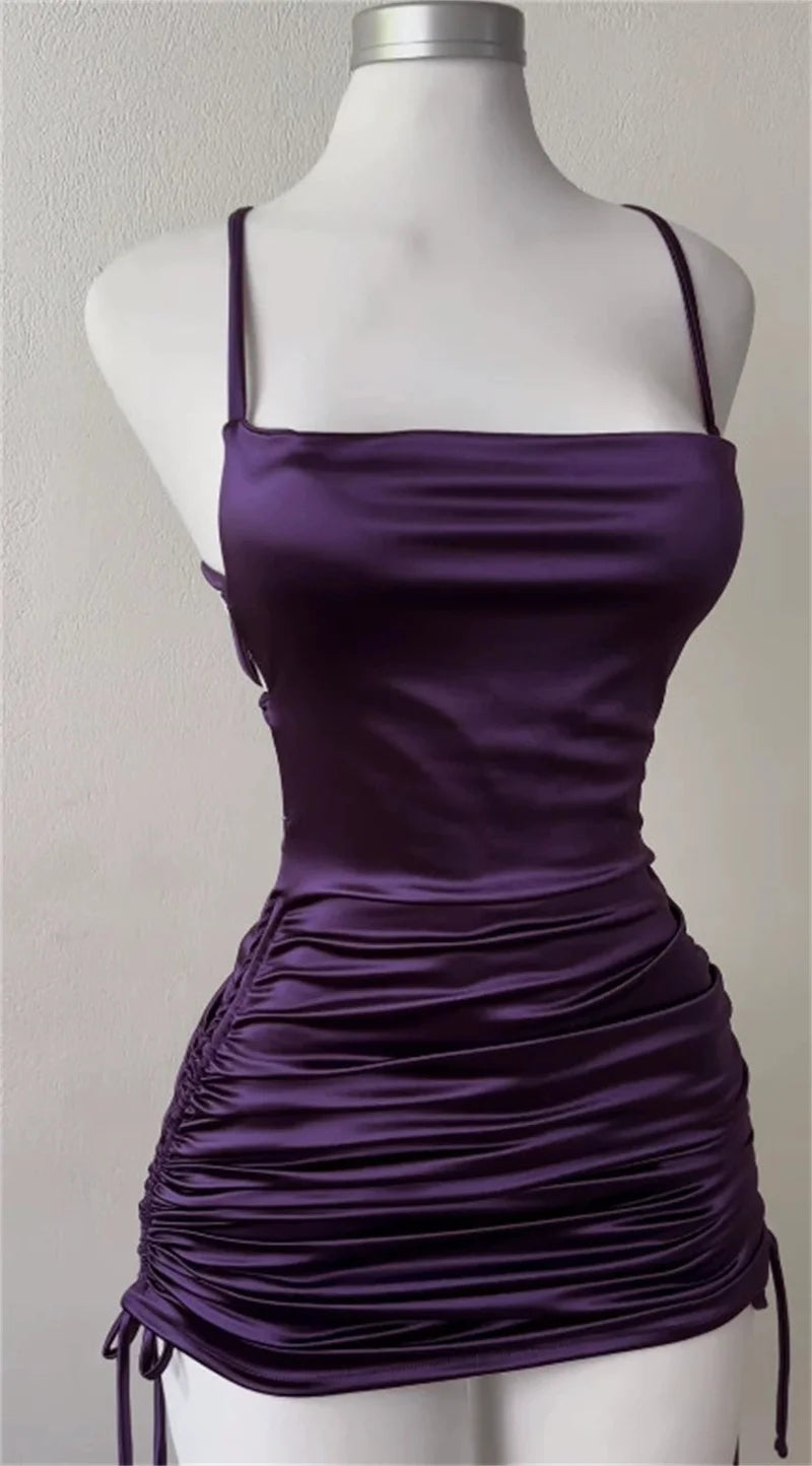 Satin Lace-Up Bodycon Mini Dress