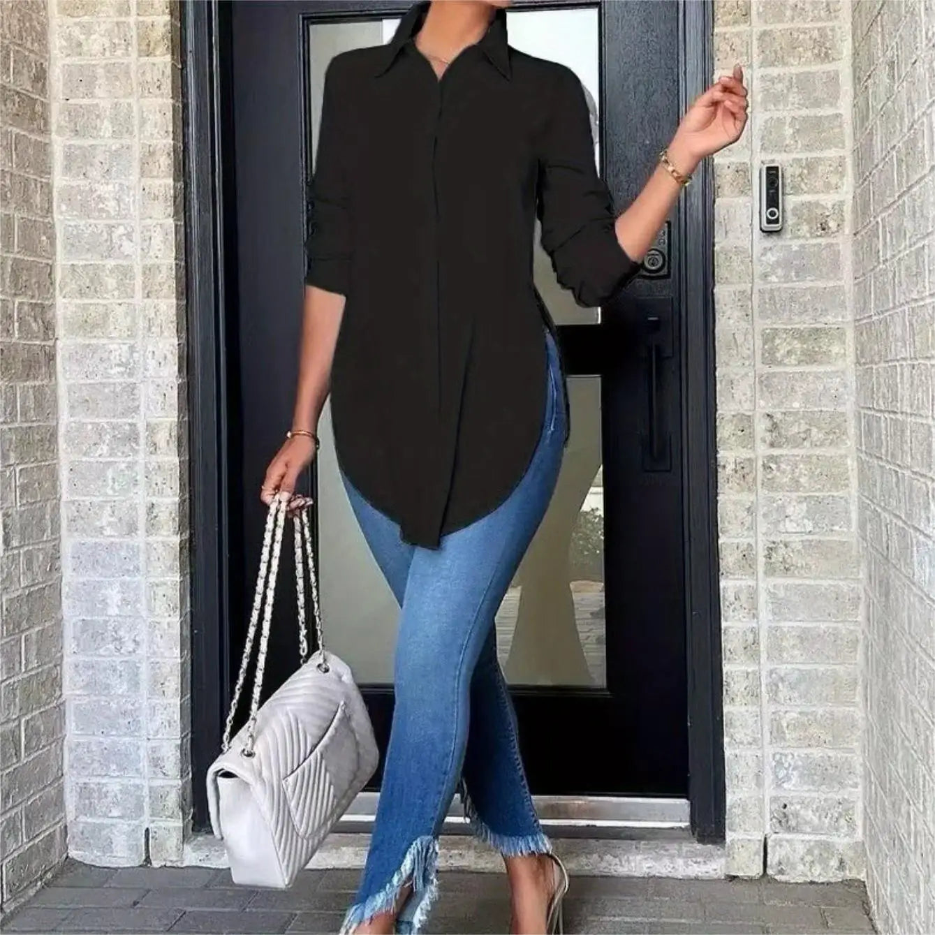 Plus Size Solid Long Sleeve Casual Loose Fit Shirt