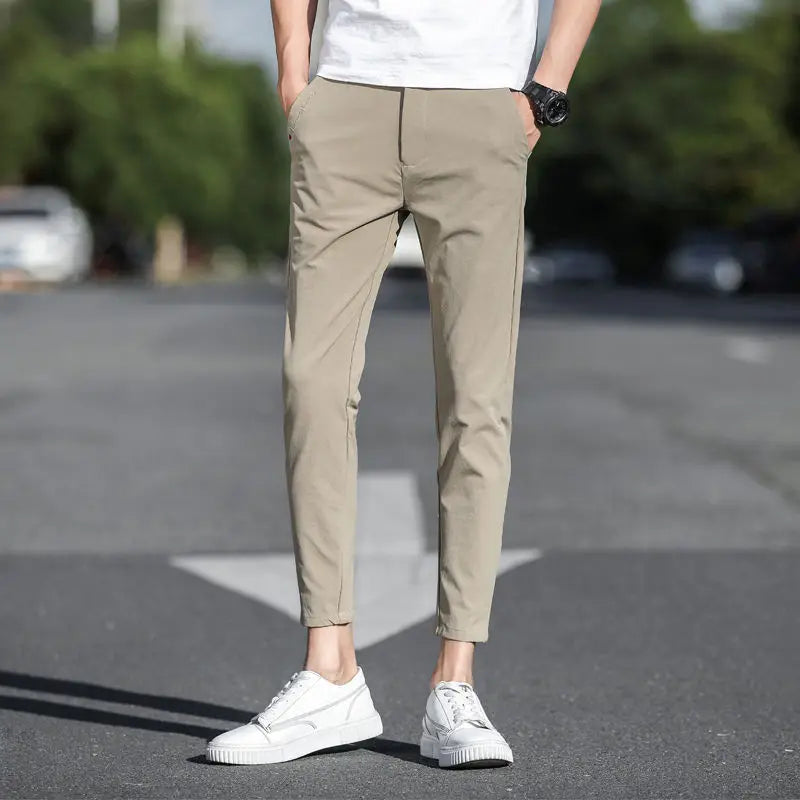 Summer Casual Ice Silk  Stretch Suit Pants