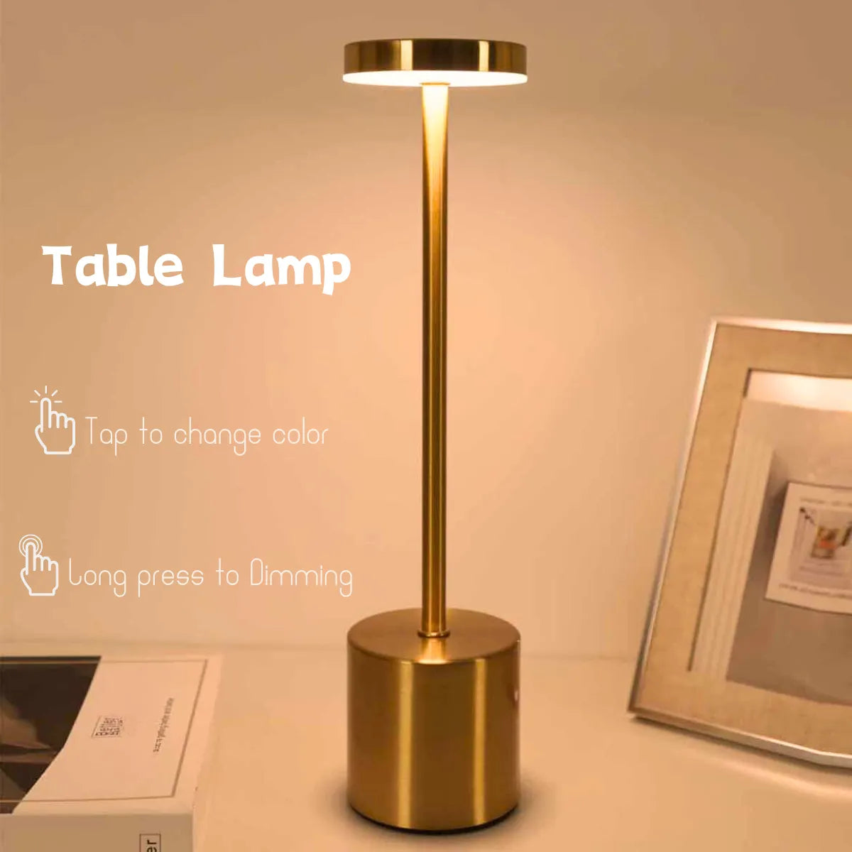 LED Rechargeable Metal Touch Table Lamp