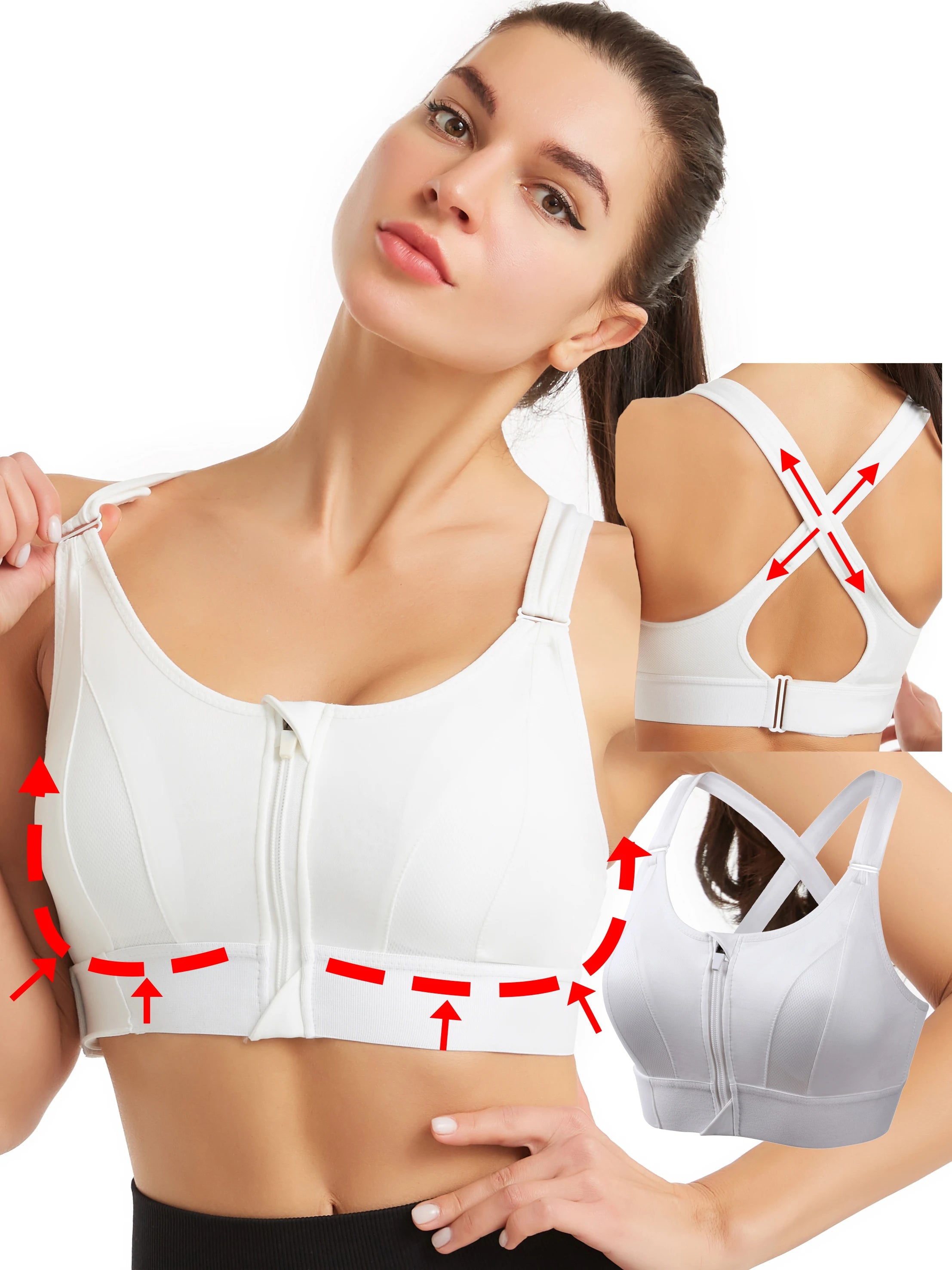 Plus Size Front Zipper Sports Bra