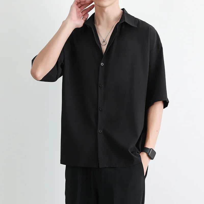 1pcs Summer Thin Men Short Sleeve Shirt Man Ice Silk Loose Style Shirt Male Fashion Casual Lapel Button-down Shirt Men Top S-3XL